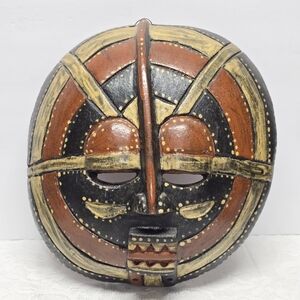 Vintage African Congolese Baluba Ceremonial Tribal Round Mask Ethnic Traditional